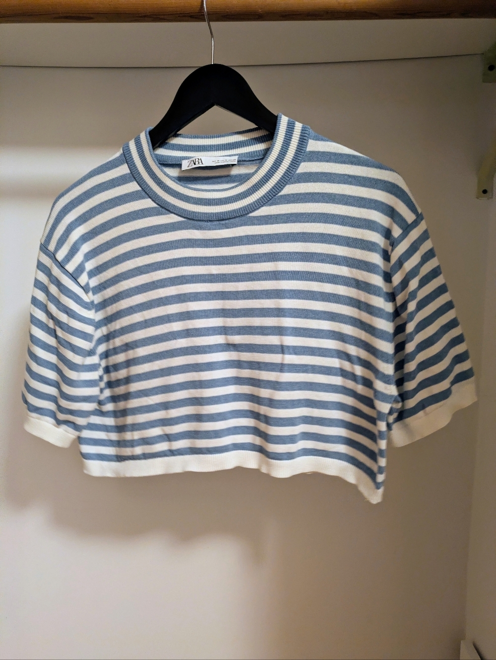 ZARA Light Blue and White Striped Knit Tee